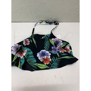 Old Navy Women's Black Floral Aloha Hawaiian Ruffle Bikini Top Size Small